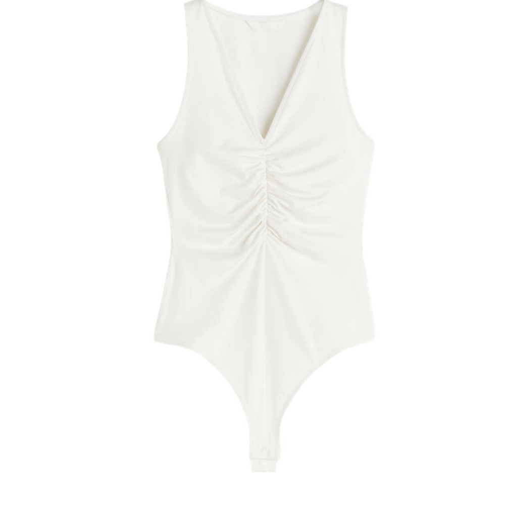 White Sleeveless Ruched Bodysuit